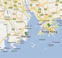 Mapa do Delta do Rio das Pérolas, vendo-se a proximidade entre Macau e Hong Kong.